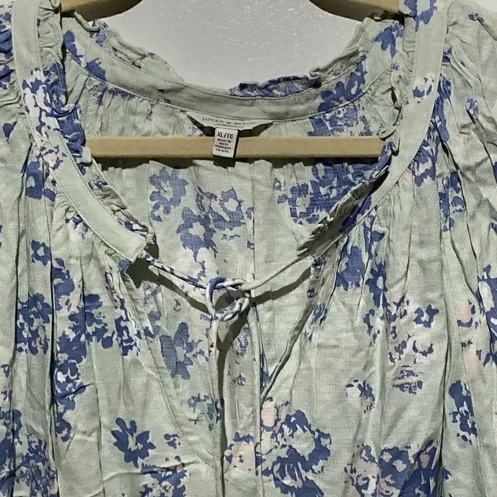 Lucky Brand Women's Multicolor Floral Tassel Ruffled Prairie Blouse Size XL - Picture 8 of 14
